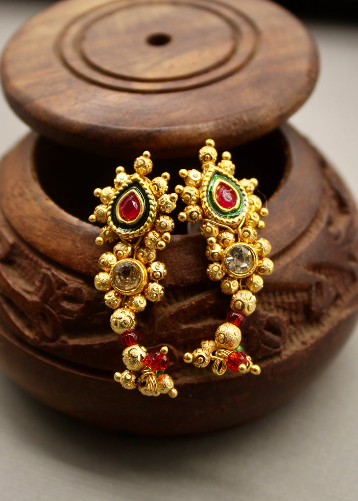 495 OldTemple Gold Jewelry Earrings - South India - WOVENSOULS Antique  Textiles & Art Gallery